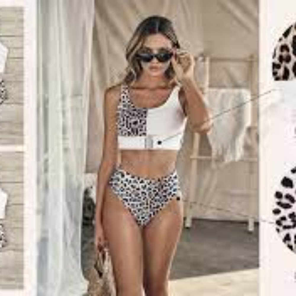 Floerns Leopard Bikini Buckle Front 2 Pc Swimsuit